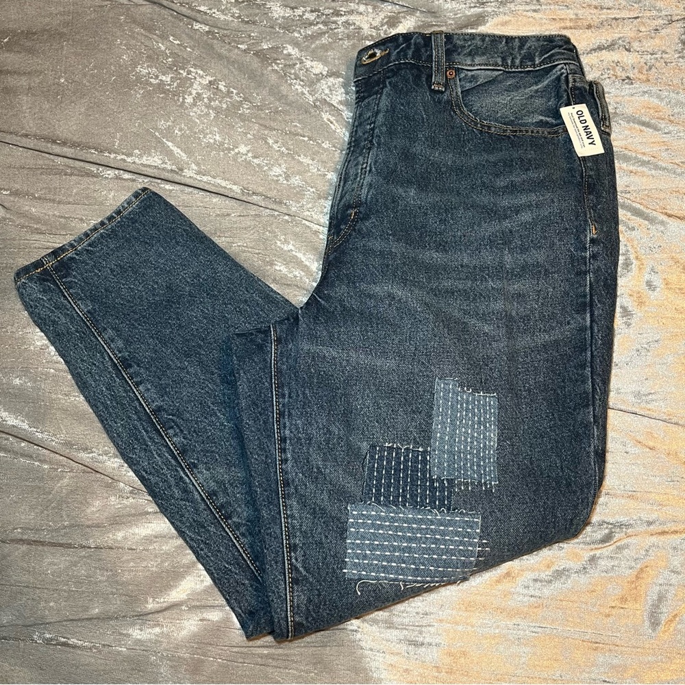 NWT Old Navy Extra High-Rise O.G. Straight Distressed w/ Patchwork Size 16